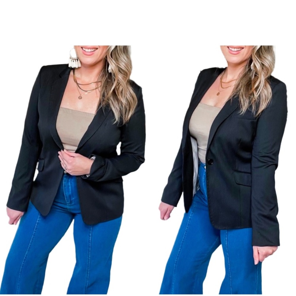 H&M Black Pinstripe Tailored Blazer